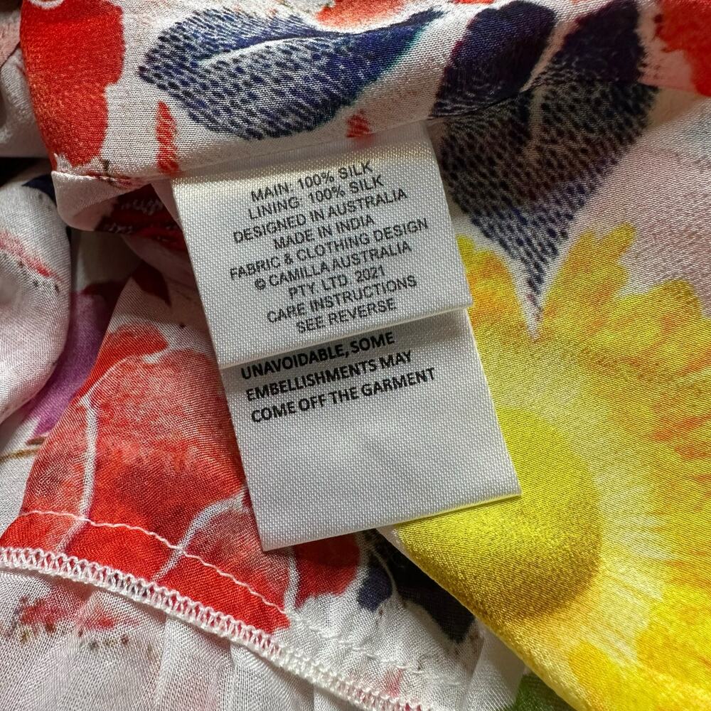 CAMILLA Shirred Waist Tiered Circle Skirt Women's Size Medium Silk Colorful Glam - Picture 8 of 12